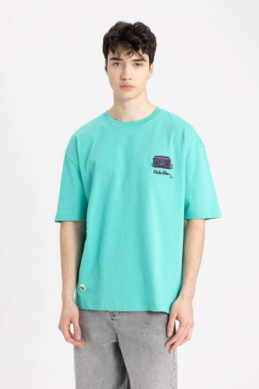 Футболка оверсайз с круглым вырезом и короткими рукавами Keith Haring - Defacto фото 2