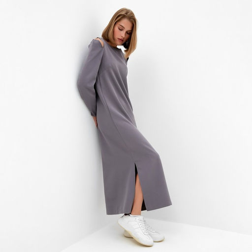 Платье длинное женское с разрезами MINAKU: Casual collection, серое, размер 50