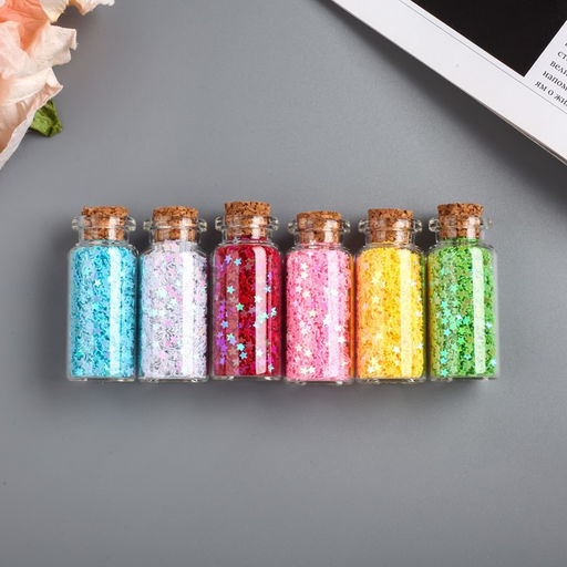 Глиттер в баночке с пробкой «Яркие звёздочки», (набор 6 шт.) 6 г=1 баночка, 13×5 см