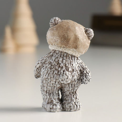 Фигурка полистоун Мишка в шапке; колпаке, стоит, серый, 4?3?7 см, МИКС