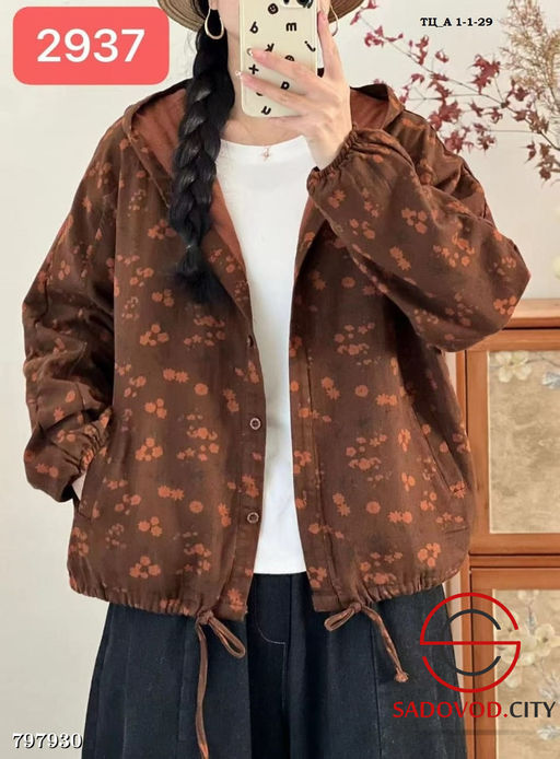 Женский жакет из хлопка с капюшоном и цветочным принтом - Bruno фото 5