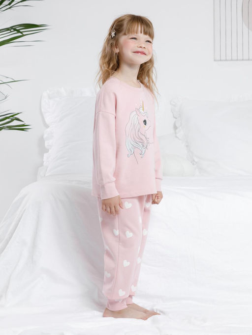 К 1567/розовый жемчуг,сердечки пижама дет