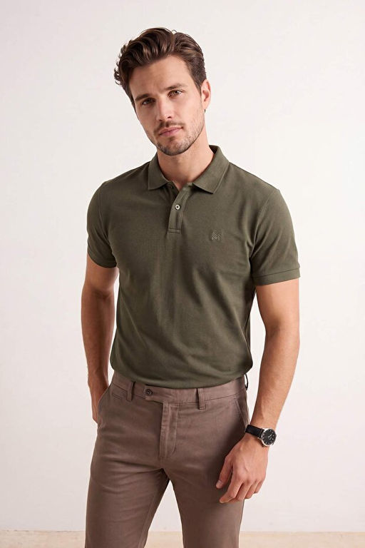 Haki Regular/Rahat Kesim Bask_l_ Pike Polo Yaka T-shirt TMNSS26PO00029 - Trendyolmilla фото 2