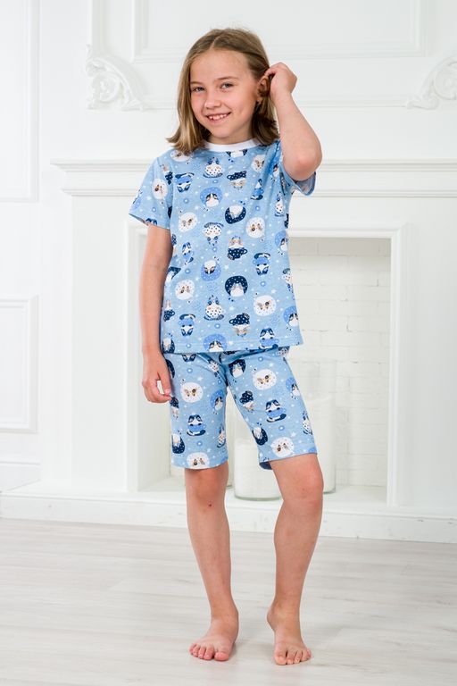 Пижама детская из футболки и бридж из кулирки Кошки - Амадэль фото 6