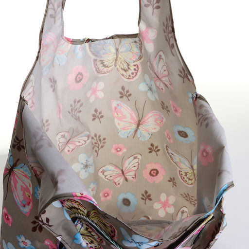 Сумка хозяйственная «Бабочки» на кнопке, складная, серая