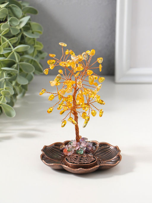 Подставка под благовония «Дерево на цветке», жёлтый, 72 камня, 9×9×13.5 см
