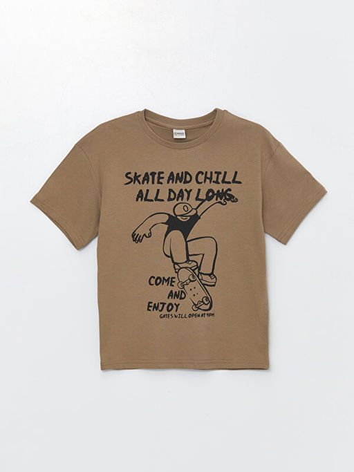 Bisiklet Yaka Bask?l? K?sa Kollu Erkek ?ocuk Ti??rt