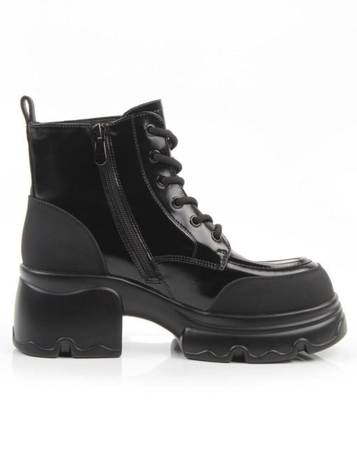 01-F591-1 BLACK Ботинки демисезонные женские (натуральная кожа, искусственная кожа)