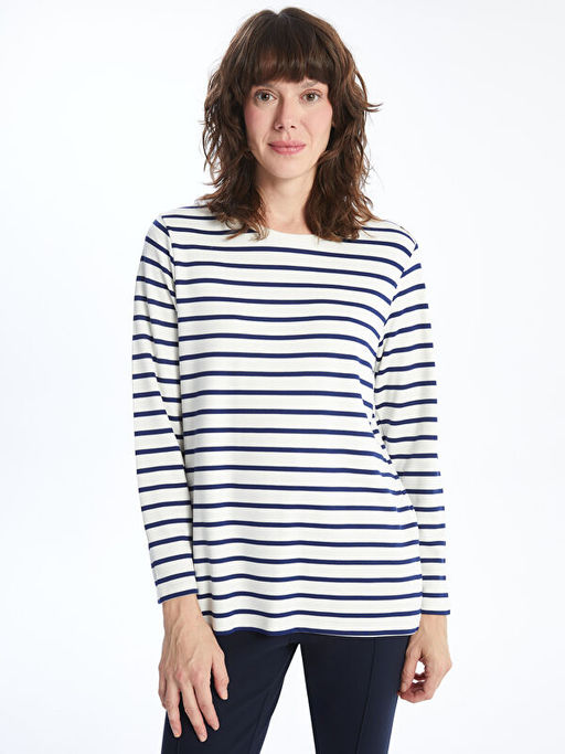 Bisiklet Yaka ?izgili Kad?n Ti??rt