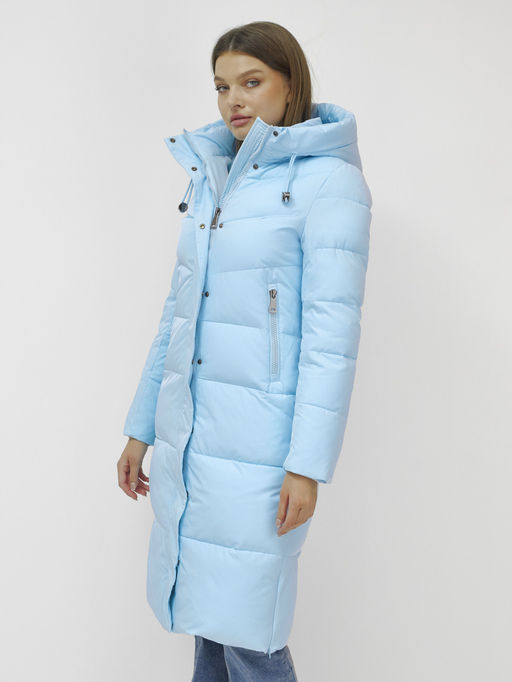 Пальто утепленное стеганное зимнее с капюшоном женское голубого цвета 9636_1Gl - Mtforce фото 7
