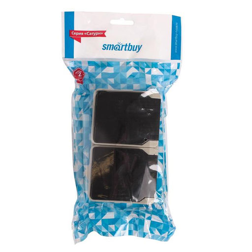 Розетка Smartbuy "Сатурн", двухместная, 16 А, IP54, с крышкой, с заземлением, чёрный/серый