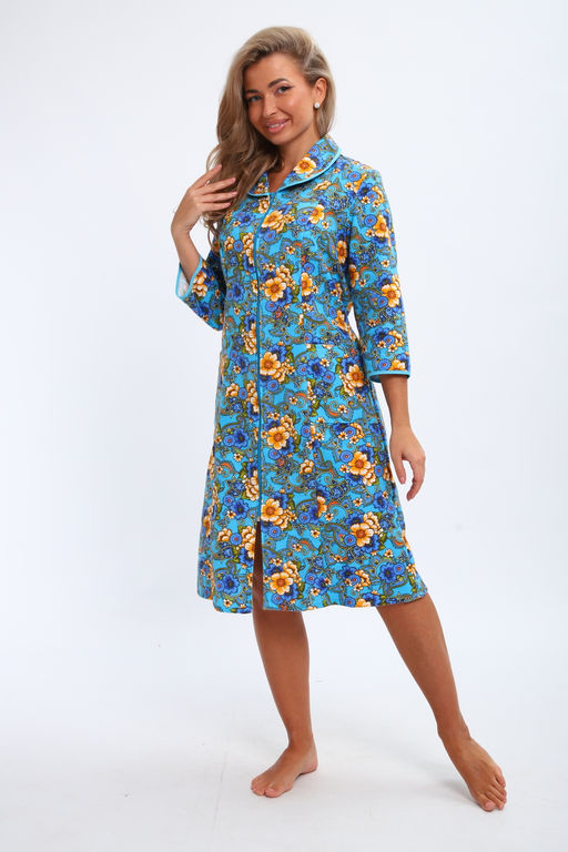 Халат женский из фланели Маша макси цветы