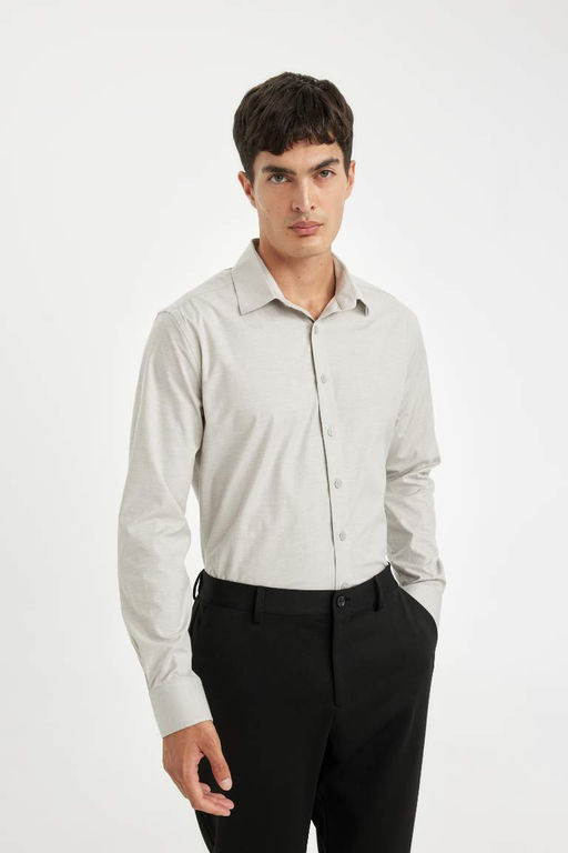 Рубашка из поплина с длинными рукавами и воротником-поло Modern Fit - Defacto фото 3