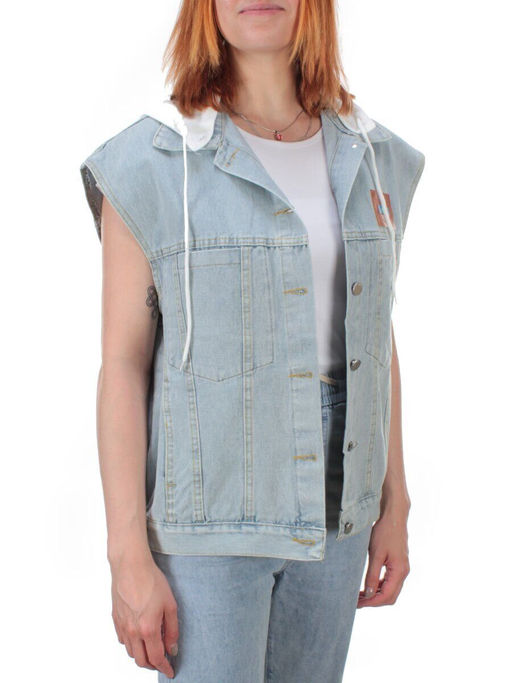 807 BLUE/WHITE Джинсовый жилет женский (100% хлопок) - Фабричный китай фото 6