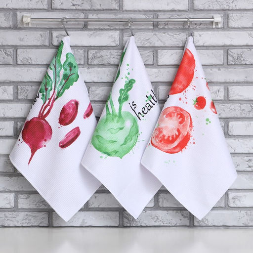 Набор кухонных полотенец Доляна Овощи 40х603см, 3 шт, 100% пэ  фото 8