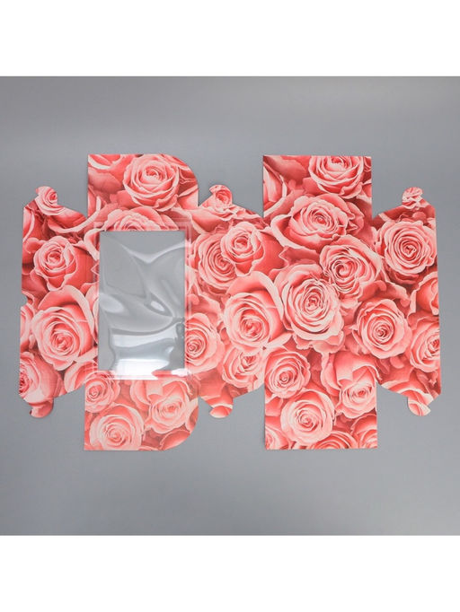 Цена за 5 шт. Коробка для капкейков, кондитерская упаковка двухсторонняя, 6 ячеек «Розы», 25 х 17 х 10 см