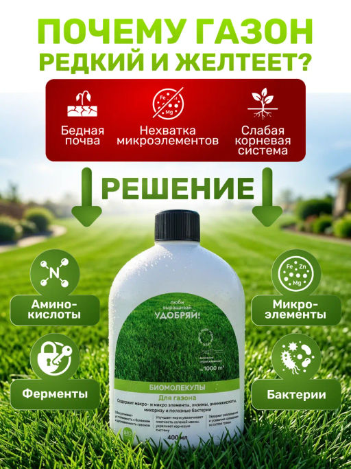 Биомолекулы для газона, 400 мл - Люби, Выращивай! фото 5