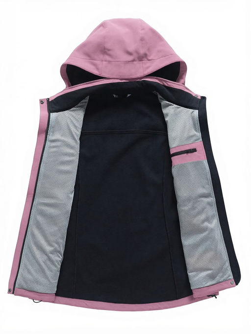 Ветровка женская софтшелл виндстоппер с капюшоном спортивная малинового цвета 9616_1M