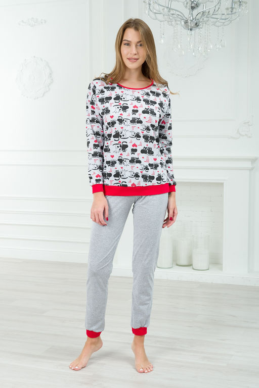 Пижама женская из джемпера и брюк из кулирки Олененок кошки