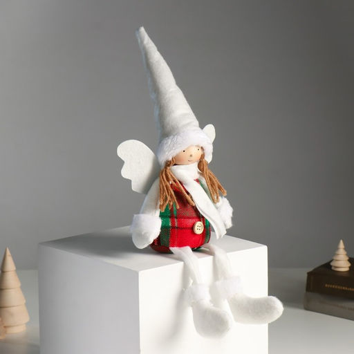 Интерьерная кукла текстильная Ангелочек в красно-зелёном сарафане, длинные ножки, 16?8?40 см