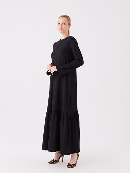 Bisiklet Yaka D?z Uzun Kollu Elbise