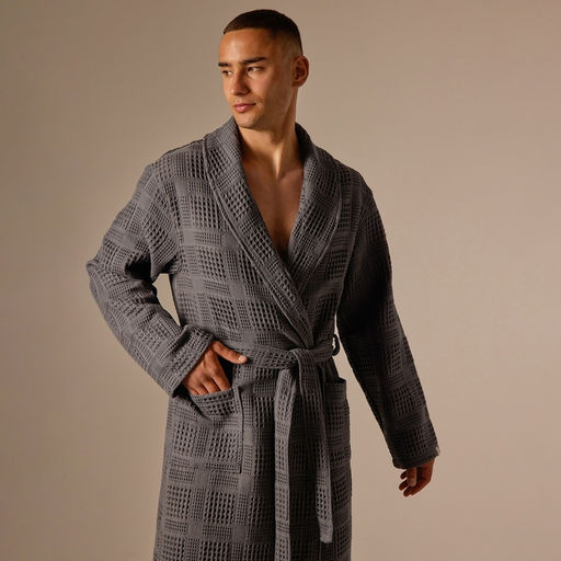 Халат вафельный мужской SL HOME: Chess «Гри Сандре», размер S, хлопок 100%, тёмно-серый
