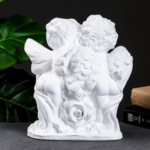 Фигура гипс Ангел и Фея с розой, белый, 12?26?24 см