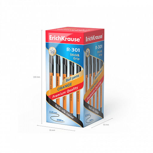 Цена за 50 шт. Ручка шариковая ErichKrause R-301 Stick&Grip Orange 0.7, цвет чернил синий (в коробке по 50 шт.)  фото 10