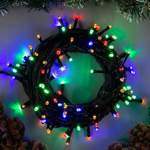 Гирлянда Нить 10 м, IP20, тёмная нить, 100 LED, 8 режимов, 220 В, свечение мульти