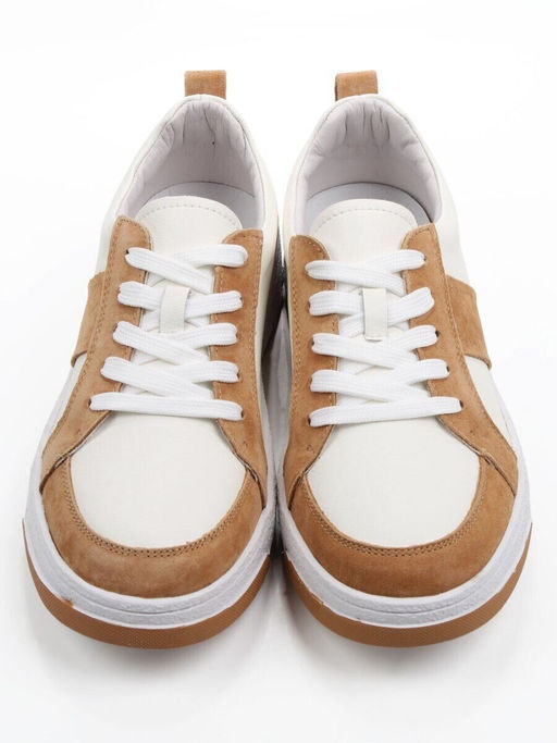 03-C934-5 WHITE/BROWN Кеды кожаные женские (натуральная кожа, натуральная замша)