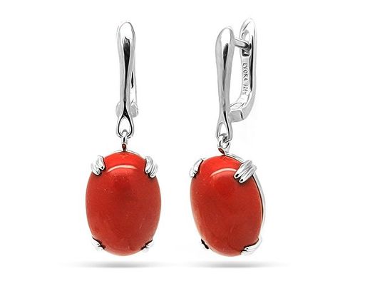Серьги из серебра коралл, МЦВ224
