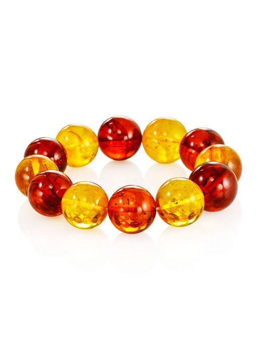 Объёмный браслет из натурального формованного янтаря Шар контрастный