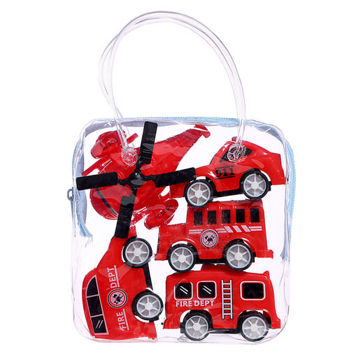 Набор машин «Пожарная», 4 машинки и вертолёт, инерция