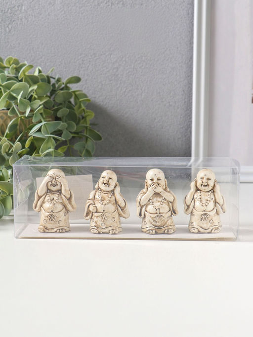 Сувенир полистоун "Хотей - не слышу, не вижу, не скажу" набор 4 шт беж 3х3,5х5,5 см