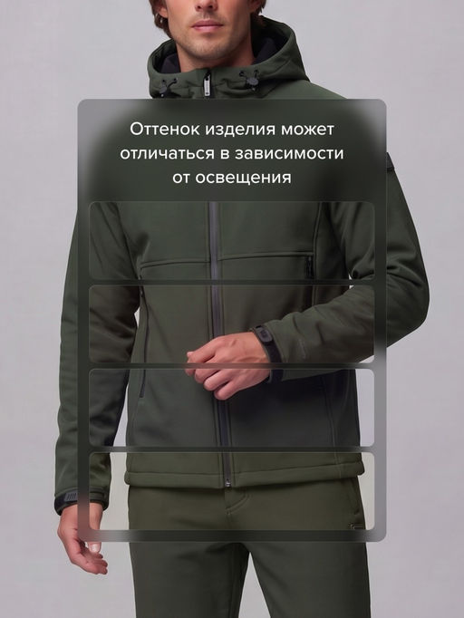 Мужской костюм спортивный софтшелл с флисом и мембраной цвета хаки 09611Kh