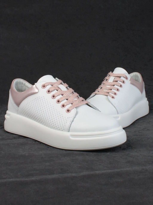 05-PDXT13-2 WHITE/PINK Кроссовки женские (натуральная кожа)