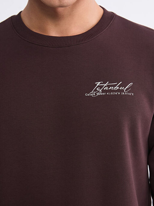 Bisiklet Yaka Bask?l? Erkek Sweatshirt