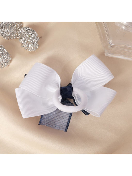 Цена за 6 шт. Бант для волос на резинке «Школьница», двойной, блеск, 7 см, сине-белый