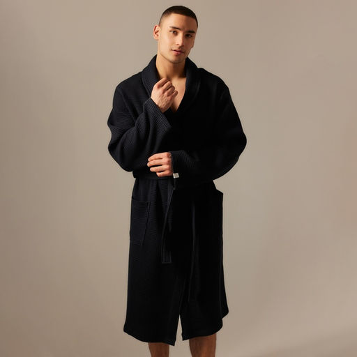 Халат вафельный мужской SL HOME: Basic «Дарк Маре», размер S, хлопок 100%, чёрный