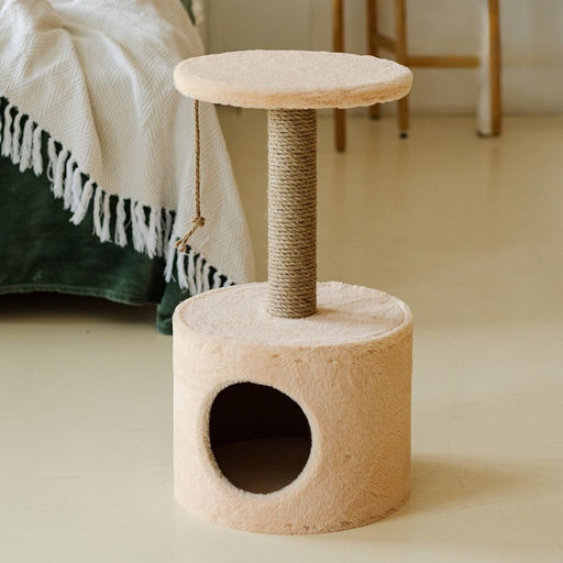 Домик для кошек с когтеточкой круглый, джут, 35 х 35 х 64 см, бежевый - Simaland фото 9