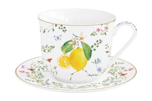 Пара чайная, 1 перс, 2 пр, 370 мл, фарфор P, белая, Цветы и лимоны, Fleurs et Citrons