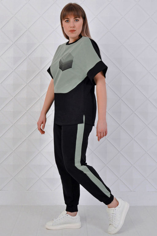 Арт. 2354 Костюм с брюками женский 52-60 (5 шт) Цвет:верх- черно-кэмел, низ- черно-кэмел - Калинка фото 5