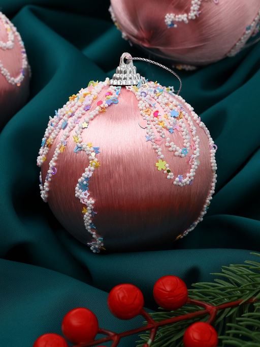 Ёлочные игрушки Бамби, шары новогодние, d=8 см, 3 шт., розовый - Зимнее волшебство фото 2