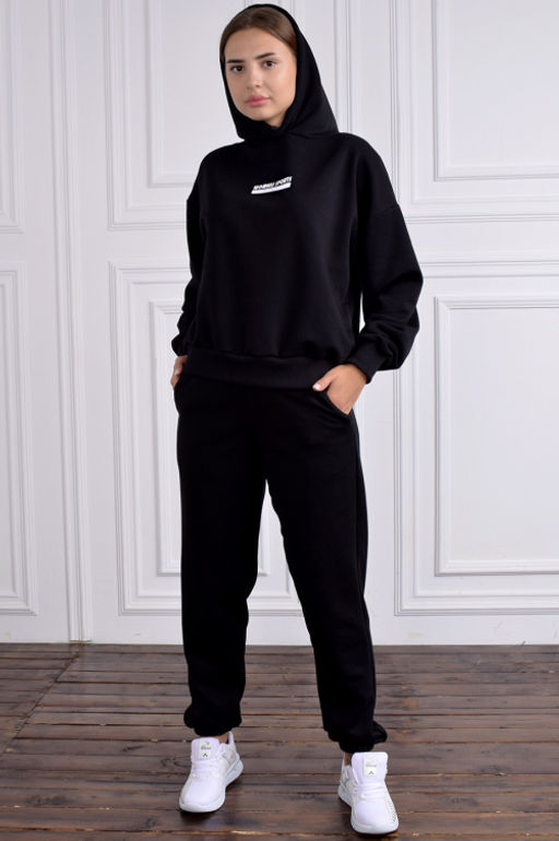 Арт. 1593 Худи женскоес капюшоном 44-52 (5 шт) Цвет:черный - Калинка фото 3