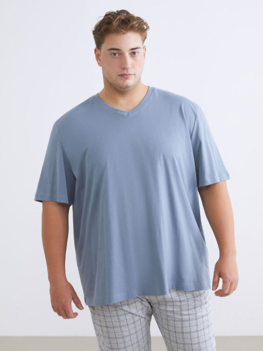 B?y?k Beden V Yaka Penye Erkek Ti??rt