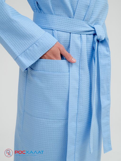 Мужской вафельный халат с планкой голубой В-03 (2)