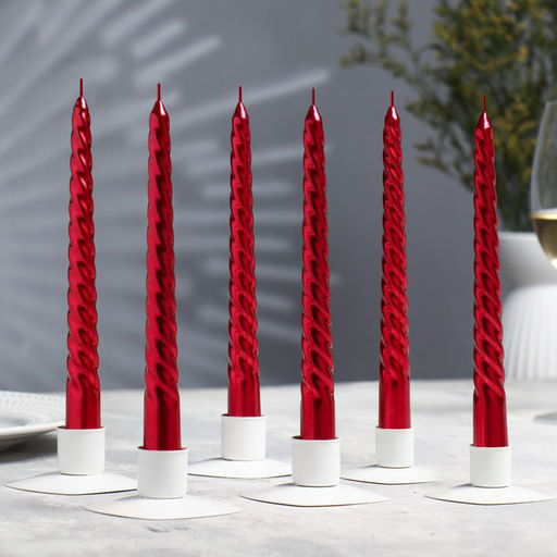 Набор свечей витых, 1.9×20 см, 6 шт., рубиновый металлик