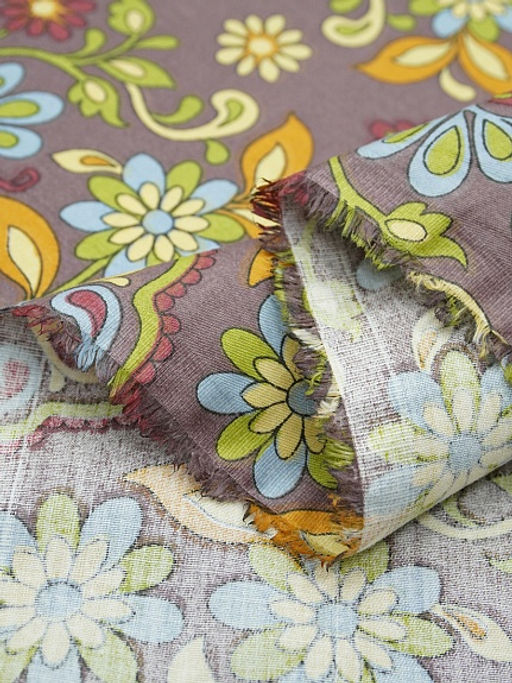 Сатин Мандала цветов цв.коричнево-лиловый, ш.2.5м, хлопок-100%, 115гр/м.кв - Купава фото 5