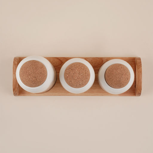 Банки для сыпучих SL Home Тренто, 450/700/900 мл, набор 3 шт., на деревянной подставке, фарфор, белые - Sima-land home фото 3