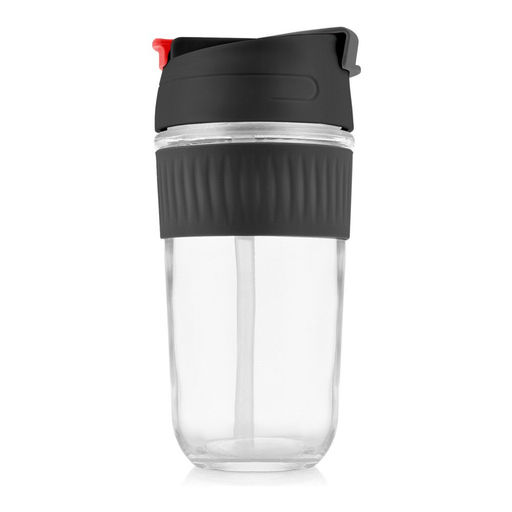 Кружка дорожная стеклянная Walmer Duality с двойной крышкой для питья, с трубочкой, 0.5 л, цвет черный  фото 2